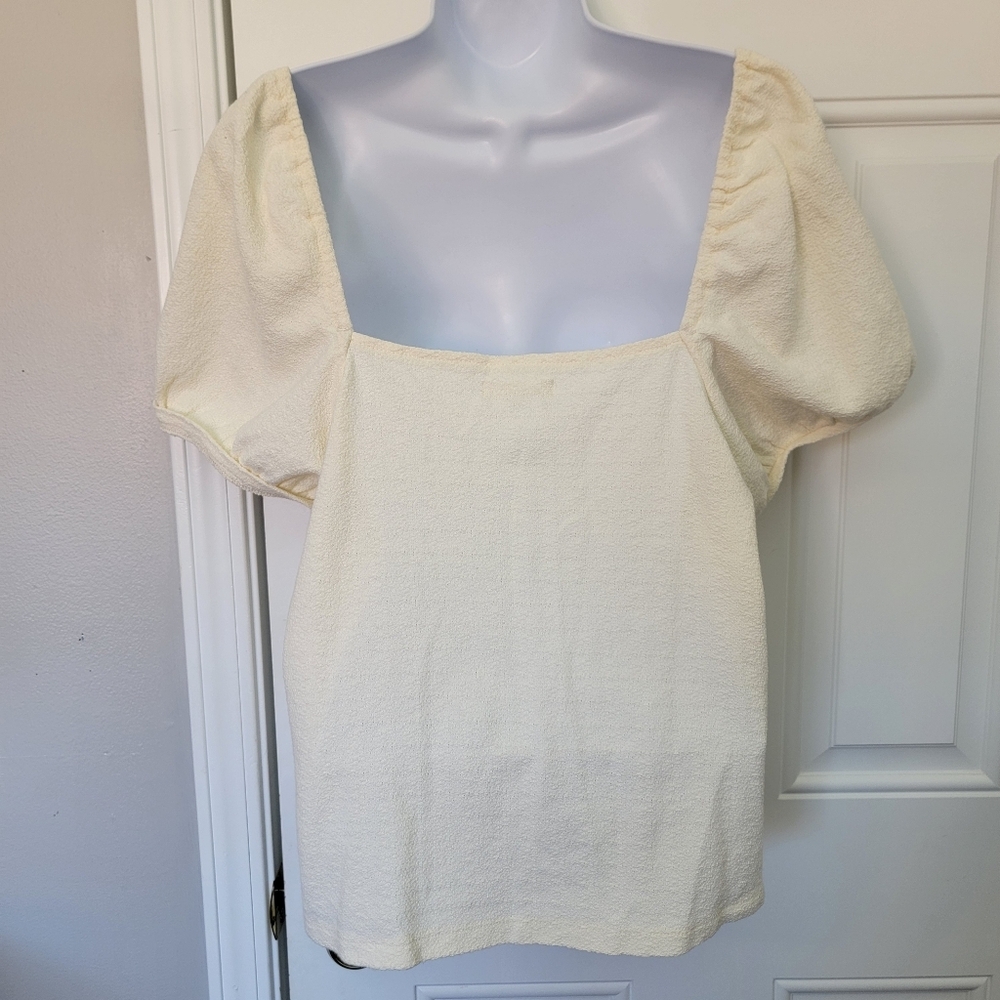 Madewell Jacquard Square Neck Puff Sleeve Button Front Top Ivory Size XL - Picture 6 of 10